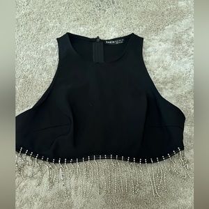 Black crop top sparkly bottom